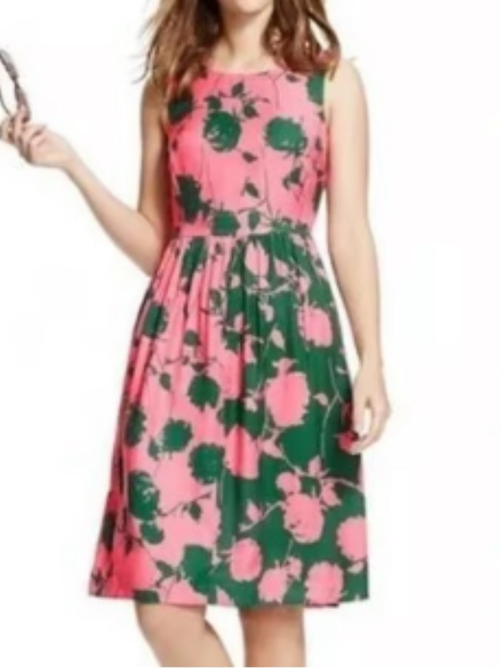Boden Womens Sylvia Green Pink Floral Printed Silk Blend Dress, Size 4R